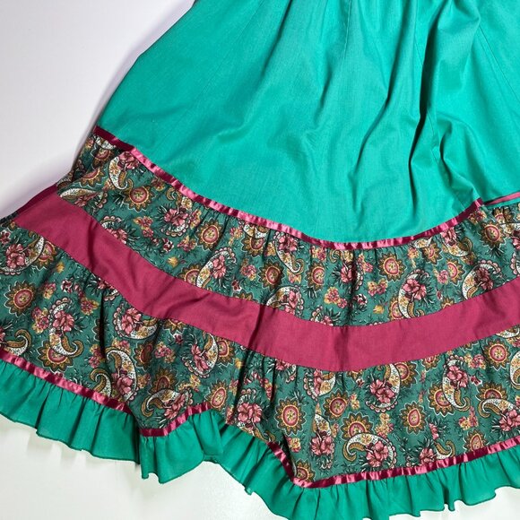 Vintage Carefree Fashions Green Squaredancing Skirt Pull-On - Picture 5 of 7